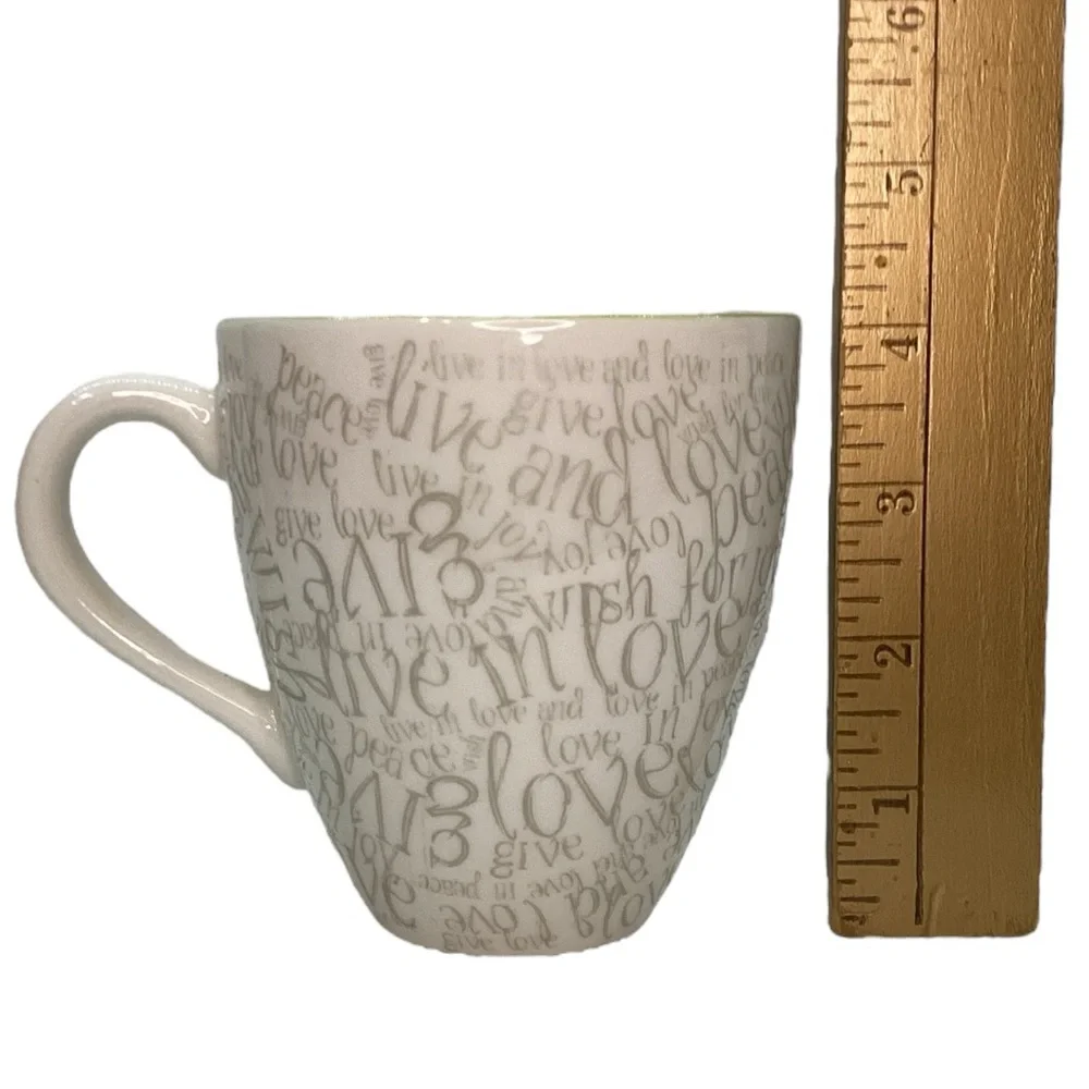 Starbucks 2005 - 12oz Love Words Coffee Mug Tea Cup - Green Gray White &‎ Red